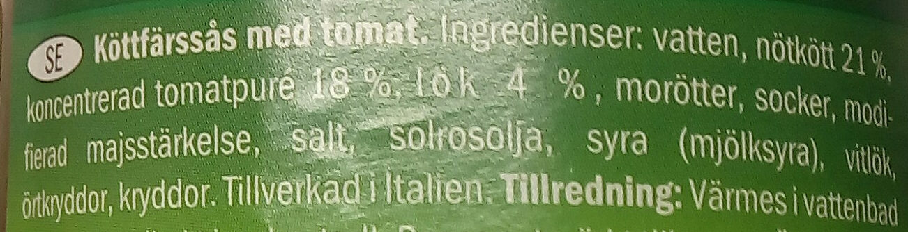 Bolognesesauce mit Rindfleisch - Ingredienser - sv
