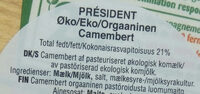 Camembert Bio - Ingredienser - sv