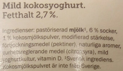 Ängens mild svensk Yoghurt Kokos - Ingredienser - sv