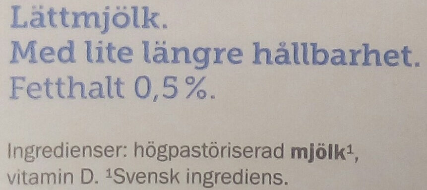 Ängens svensk Lättmjölk med lite längre hållbarhet - Ingredienser - sv