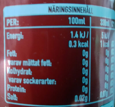 Coca-Cola Zero Sugar - Näringsfakta - sv