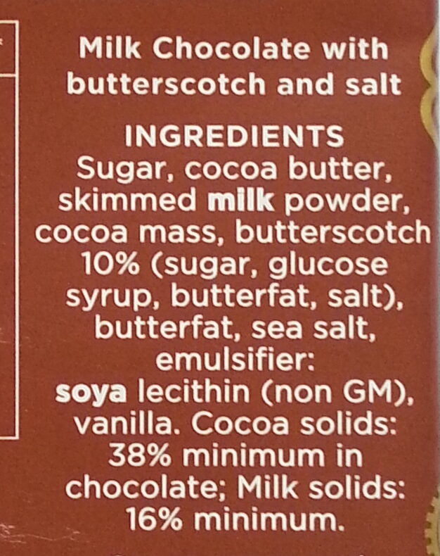 38% Milk Chocolate with Toffee & Sea Salt - Ingredienser - en
