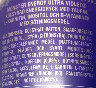 Monster Energy Ultra Violet - Ingredienser - sv