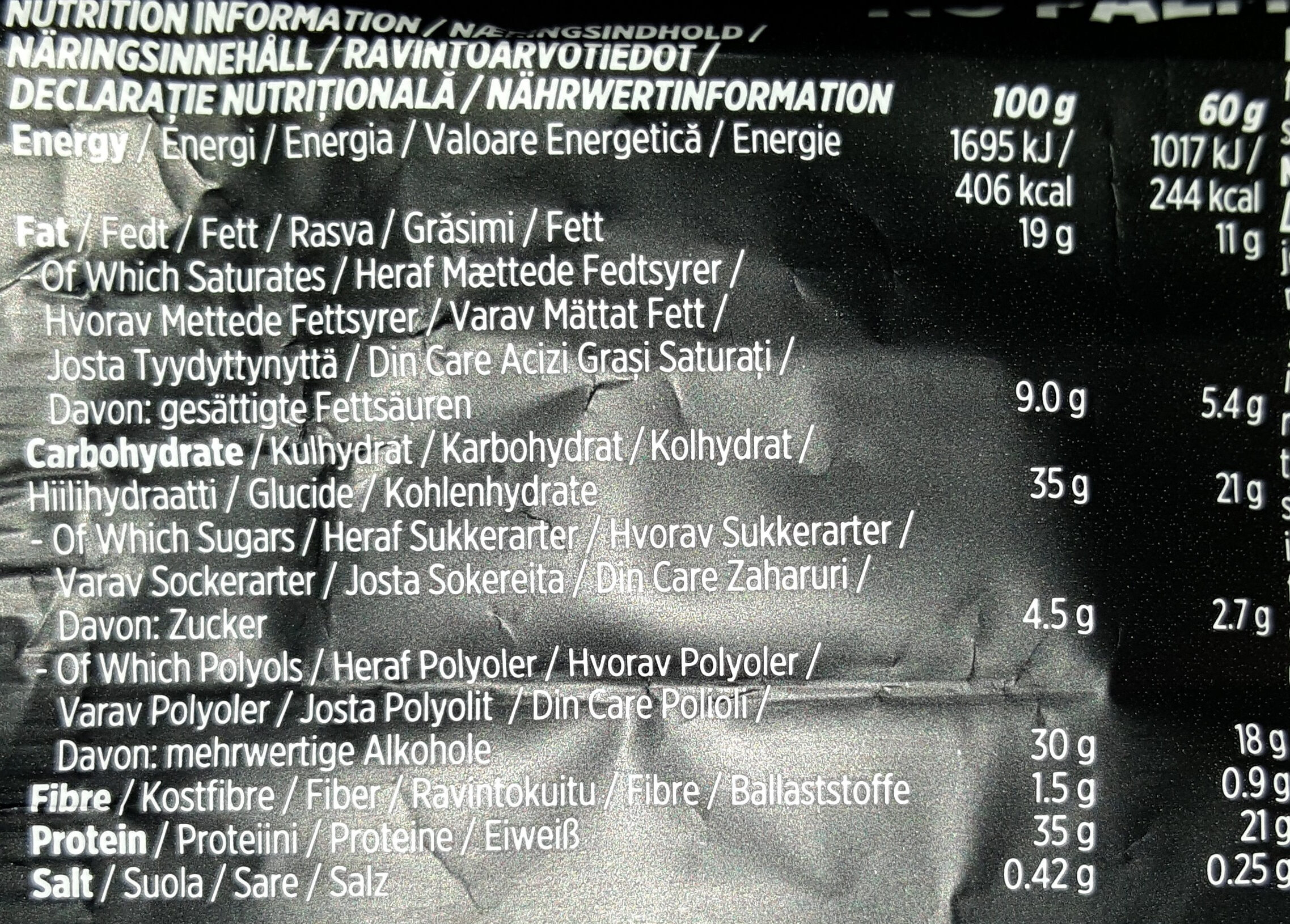 Nutramino - Protein bar - Chunky Peanut & Caramel Flavor - Näringsfakta - sv
