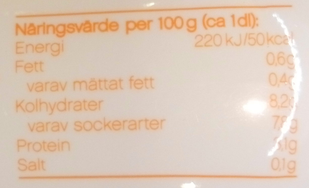 Yalla original drickyoghurt mango, banan & apelsin - Näringsfakta - sv