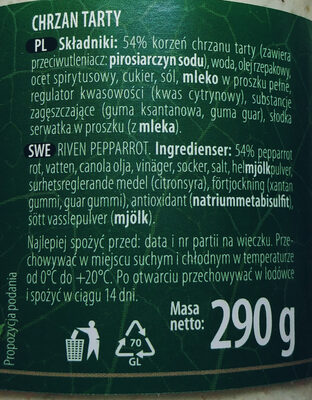 Chrzan tarty - Ingredienser - pl