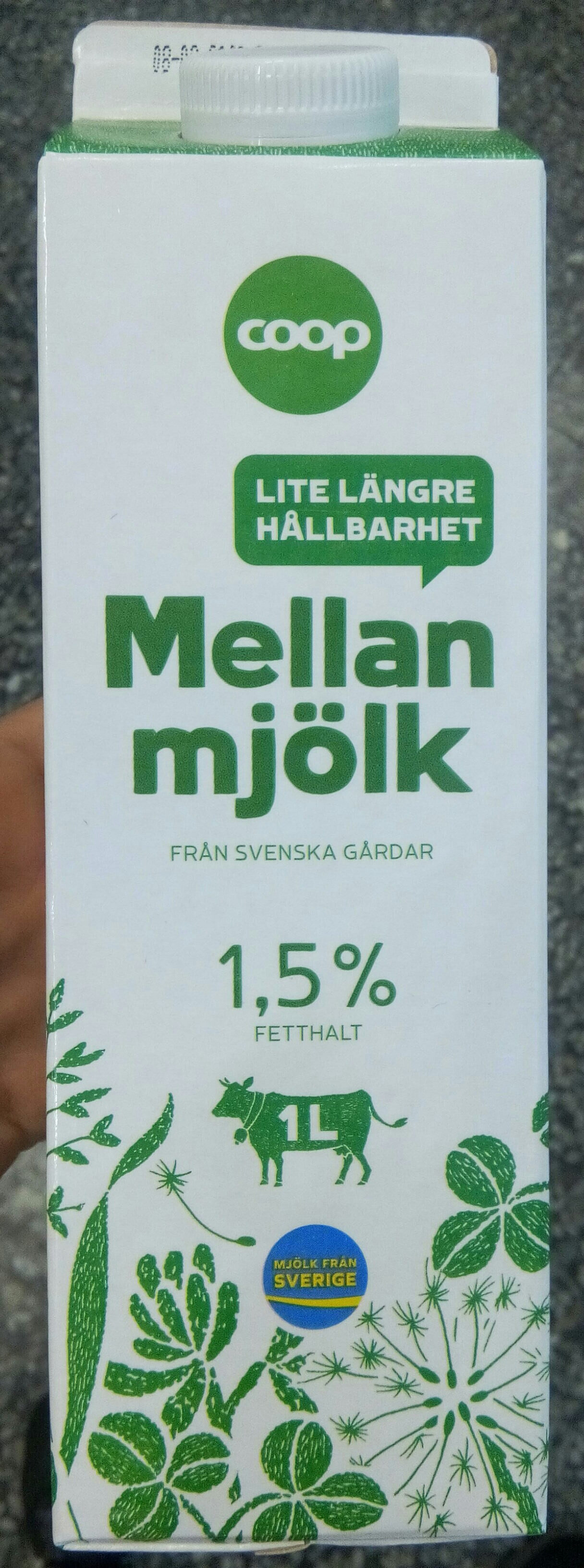 Mellanmjölk 1,5% fetthalt med lite längre hållbarhet. - Produkt - sv