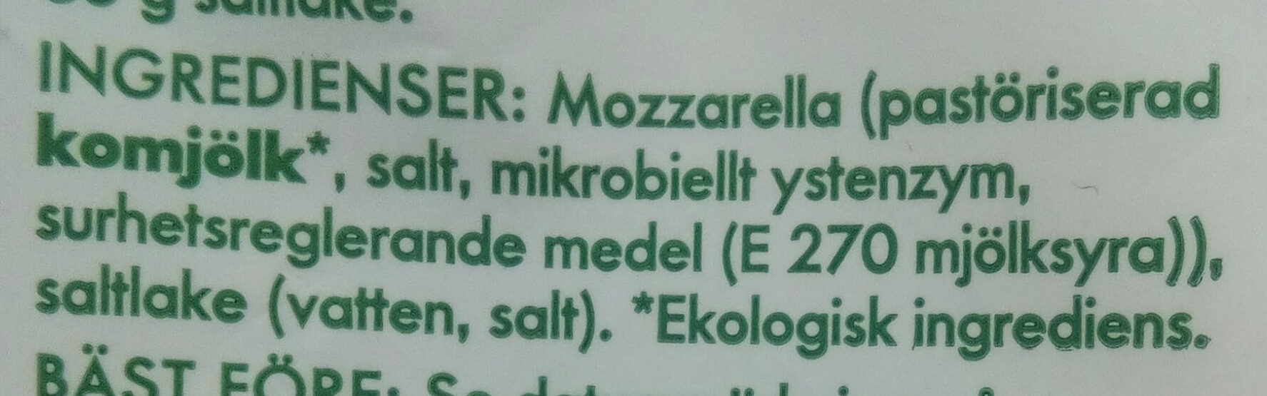 Mozzarella - Ingredienser - sv