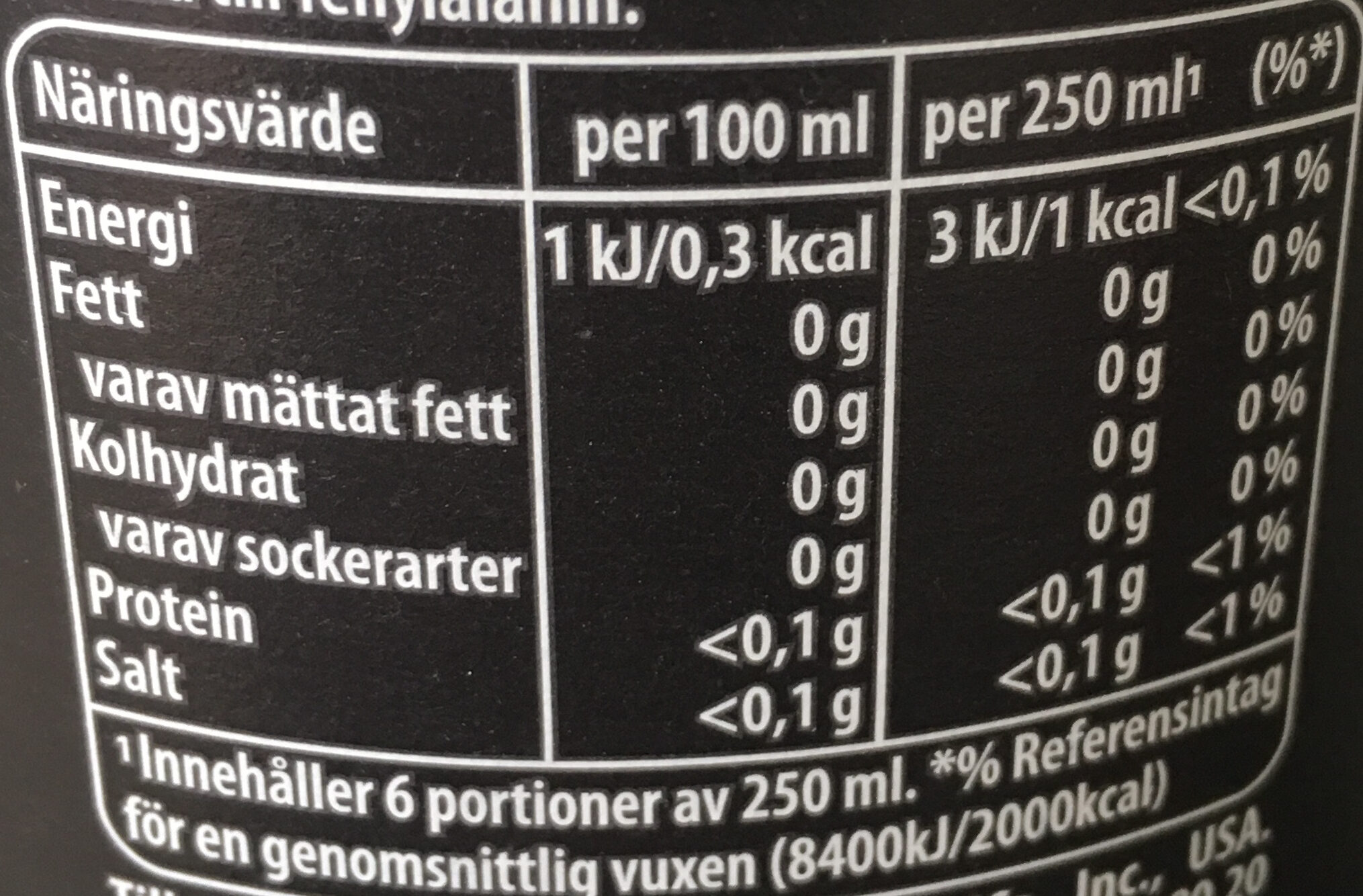 Pepsi Max - Näringsfakta - sv