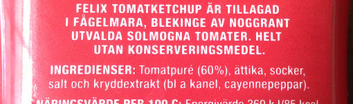 Tomatketchup - Ingredienser - sv