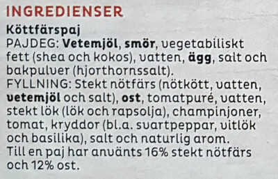 Felix Originalet Köttfärspaj - Ingredienser - sv