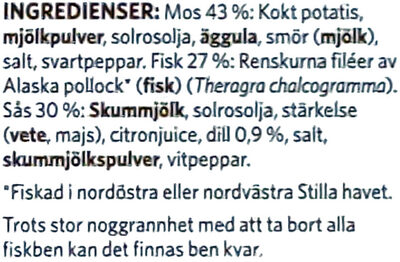 Findus Fiskgratäng Dill Original - Ingredienser - sv
