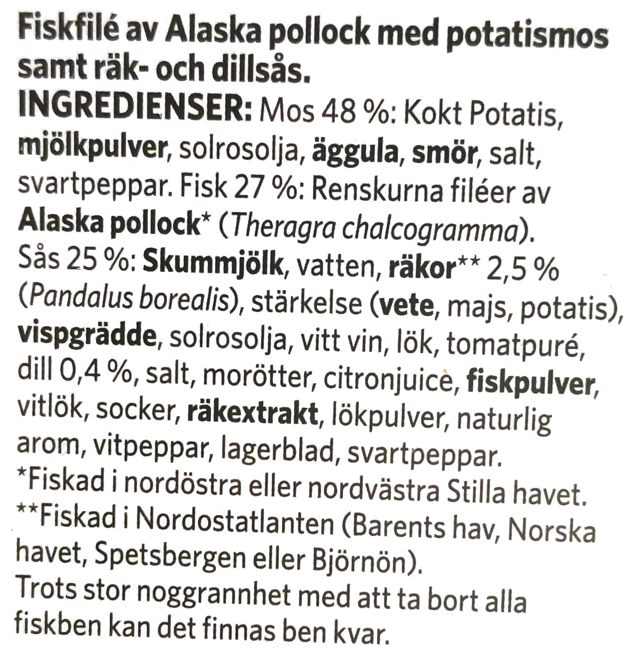 Fiskgratäng Räk- & Dillsås - Ingredienser - sv