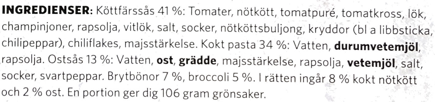 Findus Dagens Lasagnette - Ingredienser - sv