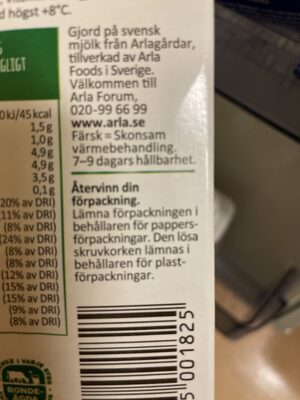Arla Ko Mellanmjölk - Recycling instructions and/or packaging information - sv