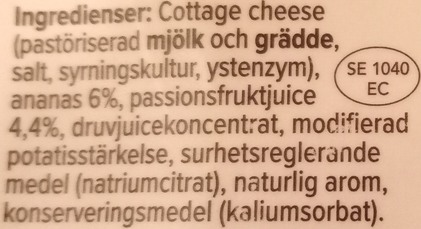 KESO Cottage Cheese Ananas/passion - Ingredienser - sv