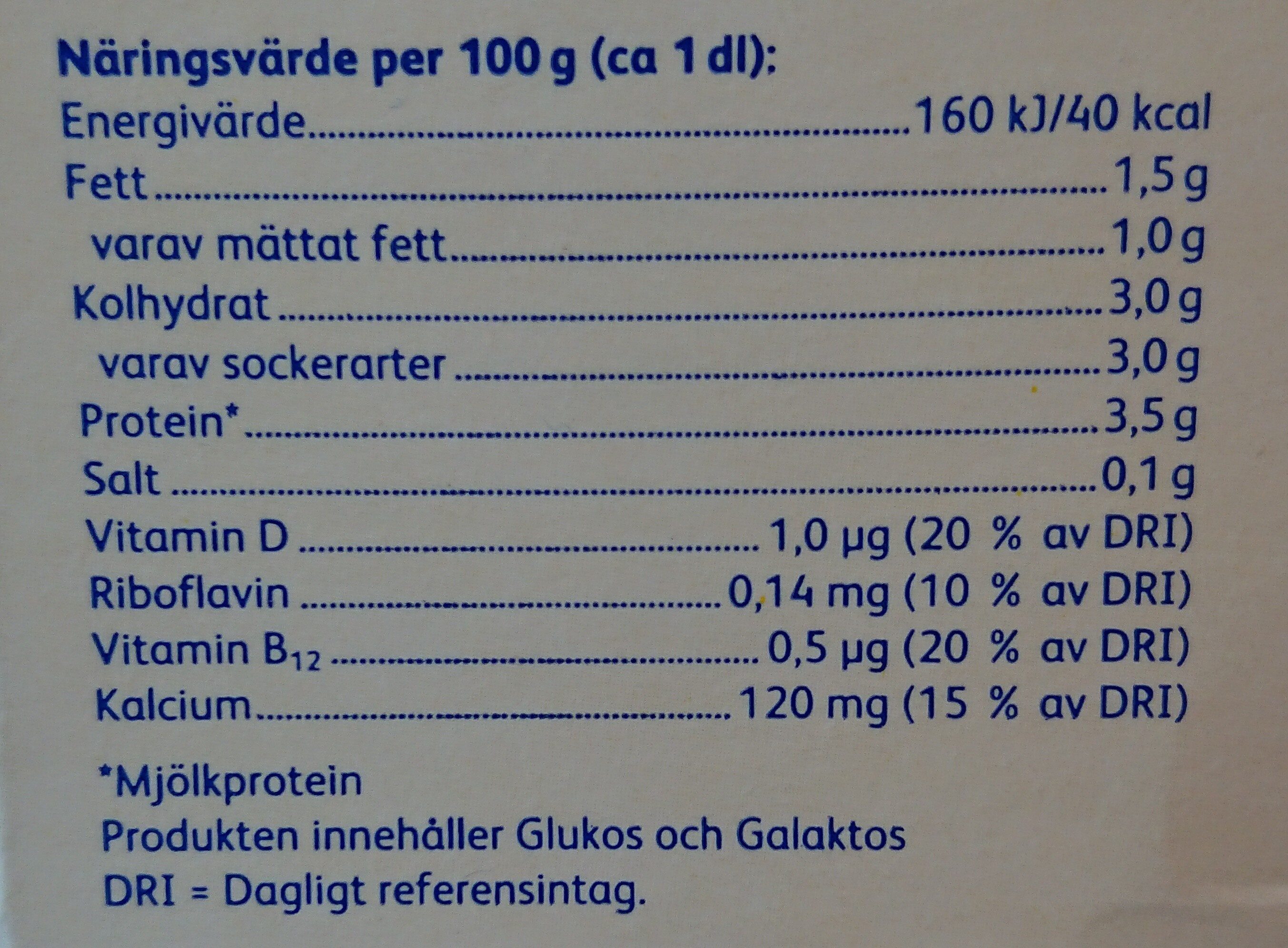 Laktosfri mellanmjölk - Näringsfakta - sv