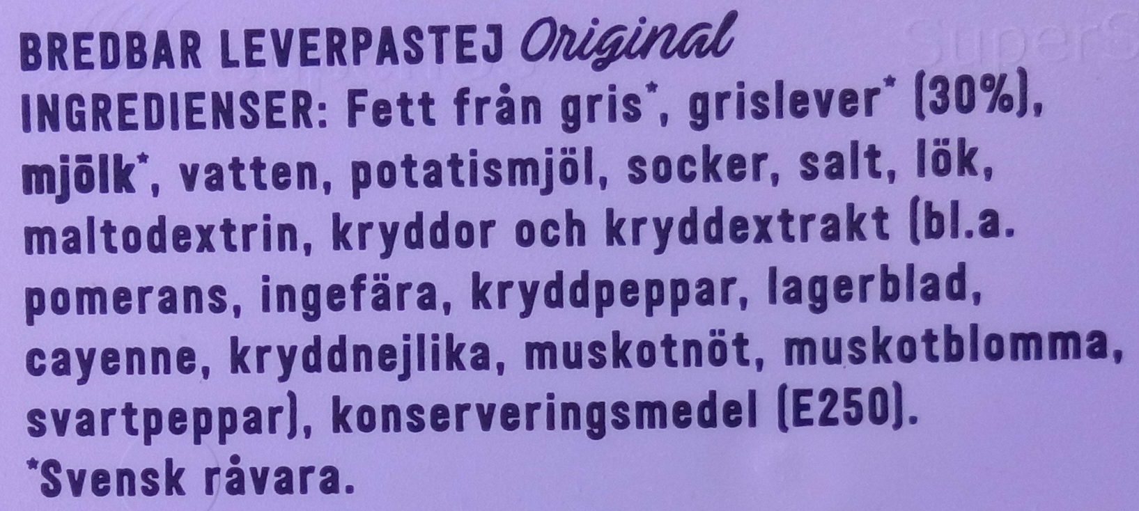 Lönneberga Leverpastej Original - Ingredienser - sv