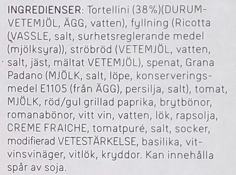 Dafgårds Tortellini - Ingredienser - sv