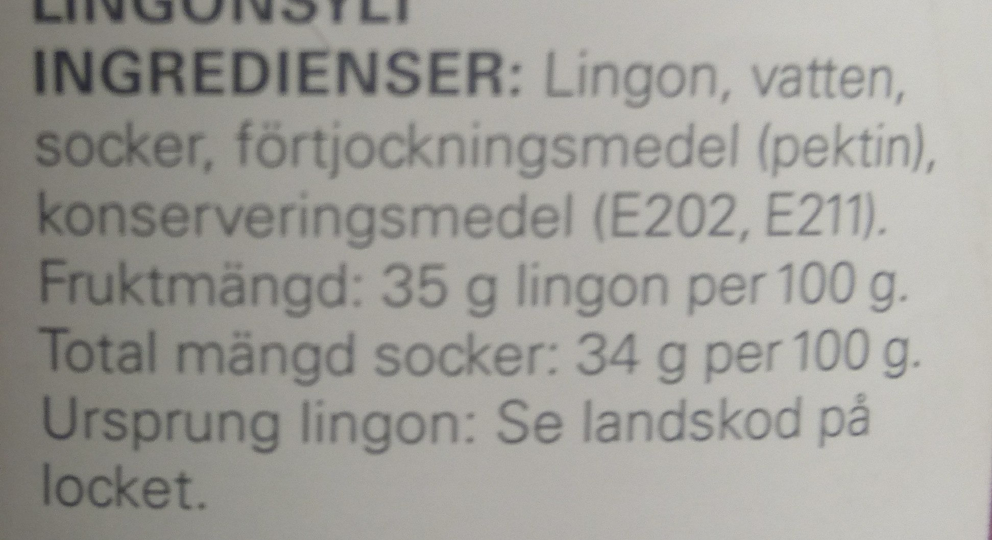 Lingonsylt - Ingredienser - sv
