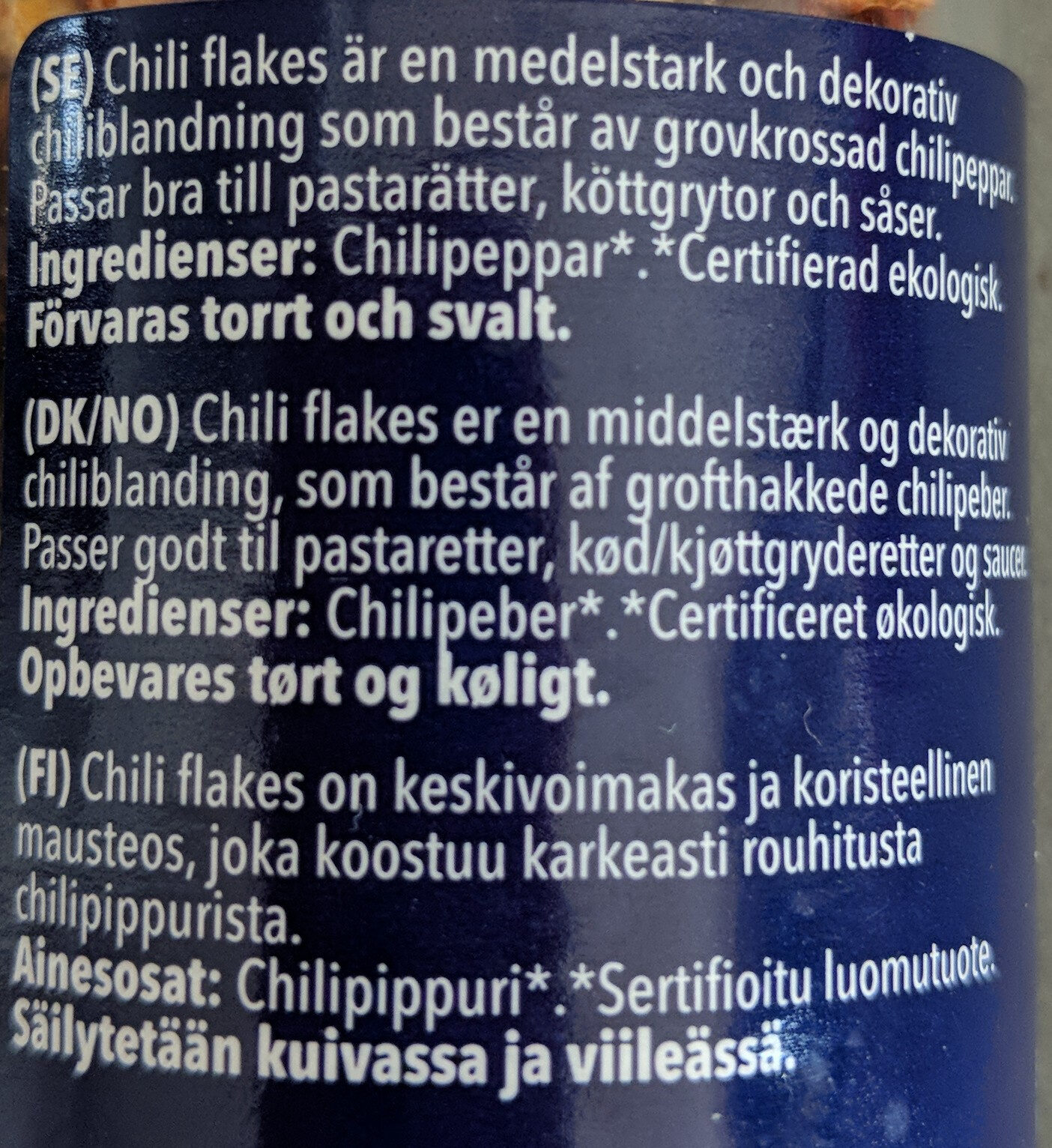Organic Chili Flakes - Ingredienser - sv