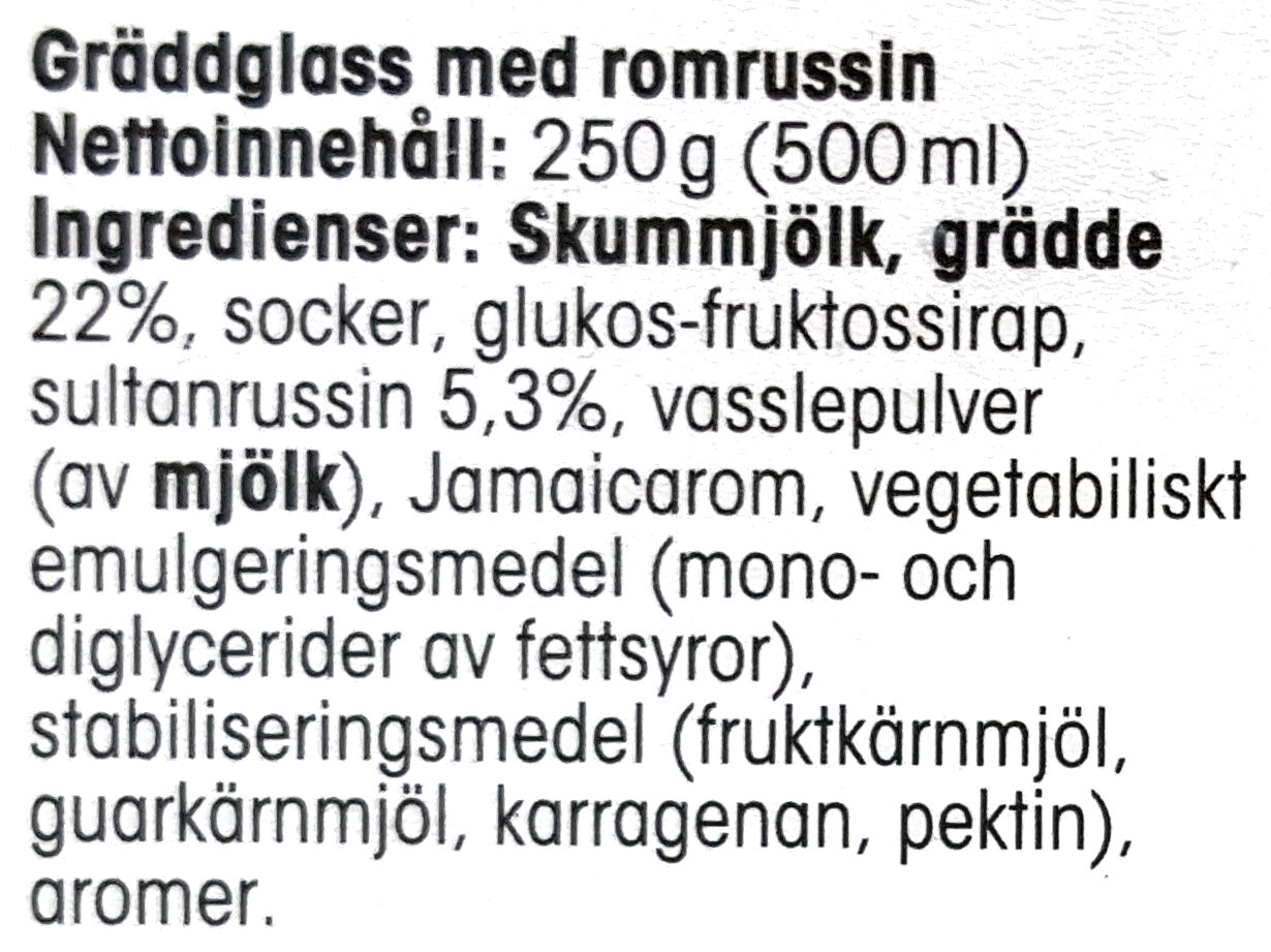 Gräddglass - Romrussin - Ingredienser - sv