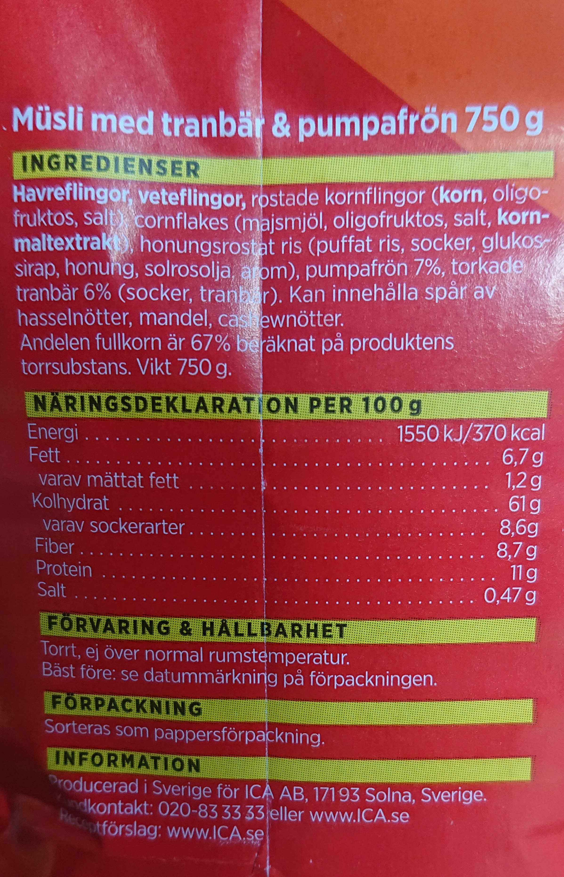 Musli - Ingredienser - sv