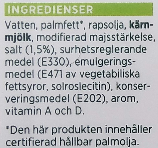 ICA Lättmargarin - Ingredienser - sv