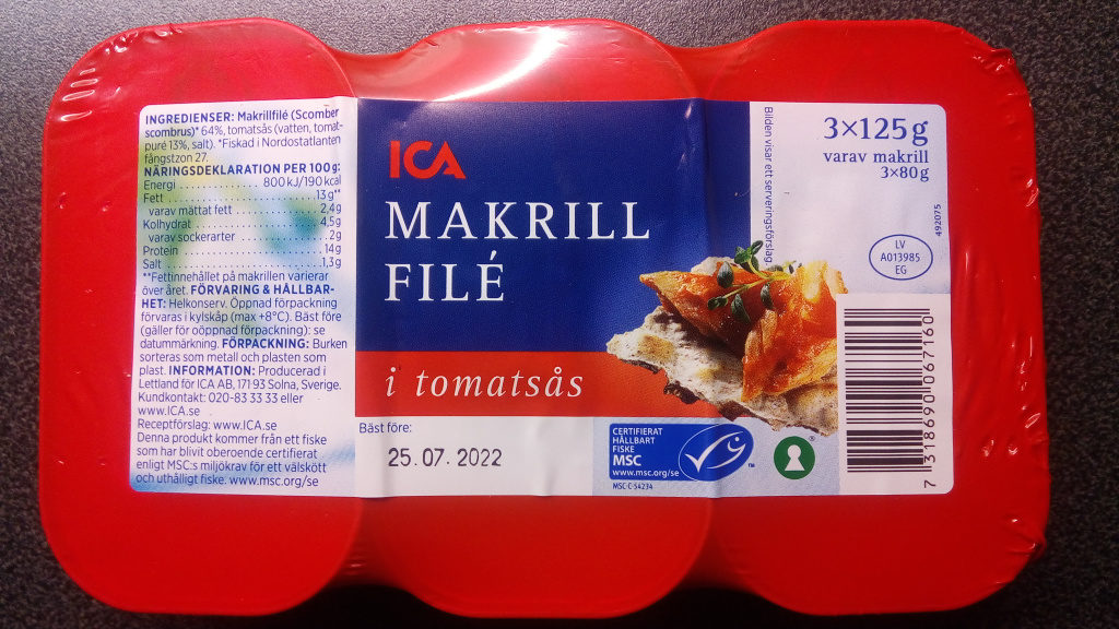 Makrillfilé i tomatsås 3 pack - Produkt - sv