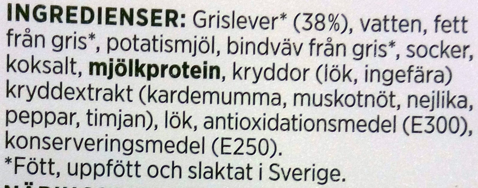 Bredbar leverpastej - Ingredienser - sv