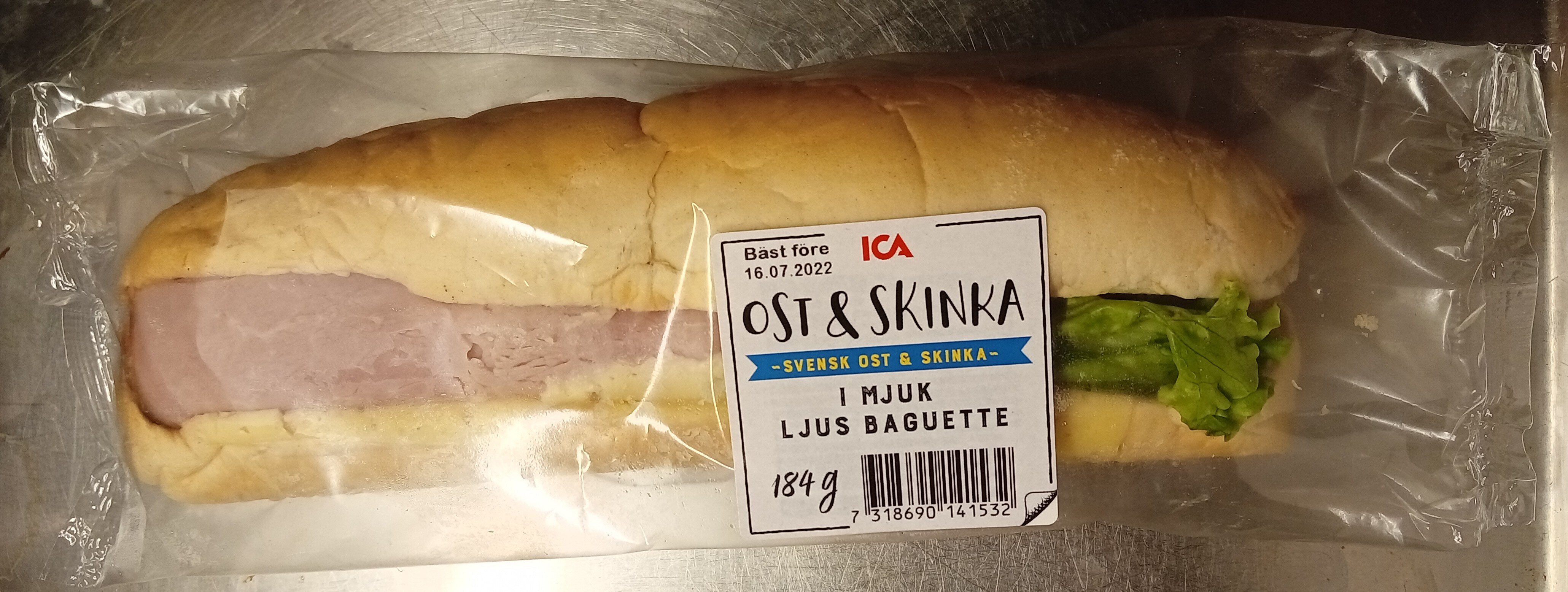ICA Ost & skinka i mjuk ljus baguette - Produkt - sv