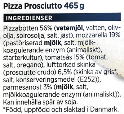 Pizza Prosciutto - Ingredienser - sv