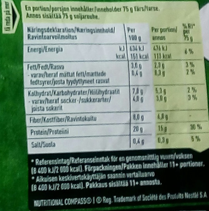 Hälsans Kök Ingredienser Vegansk färs - Näringsfakta - sv