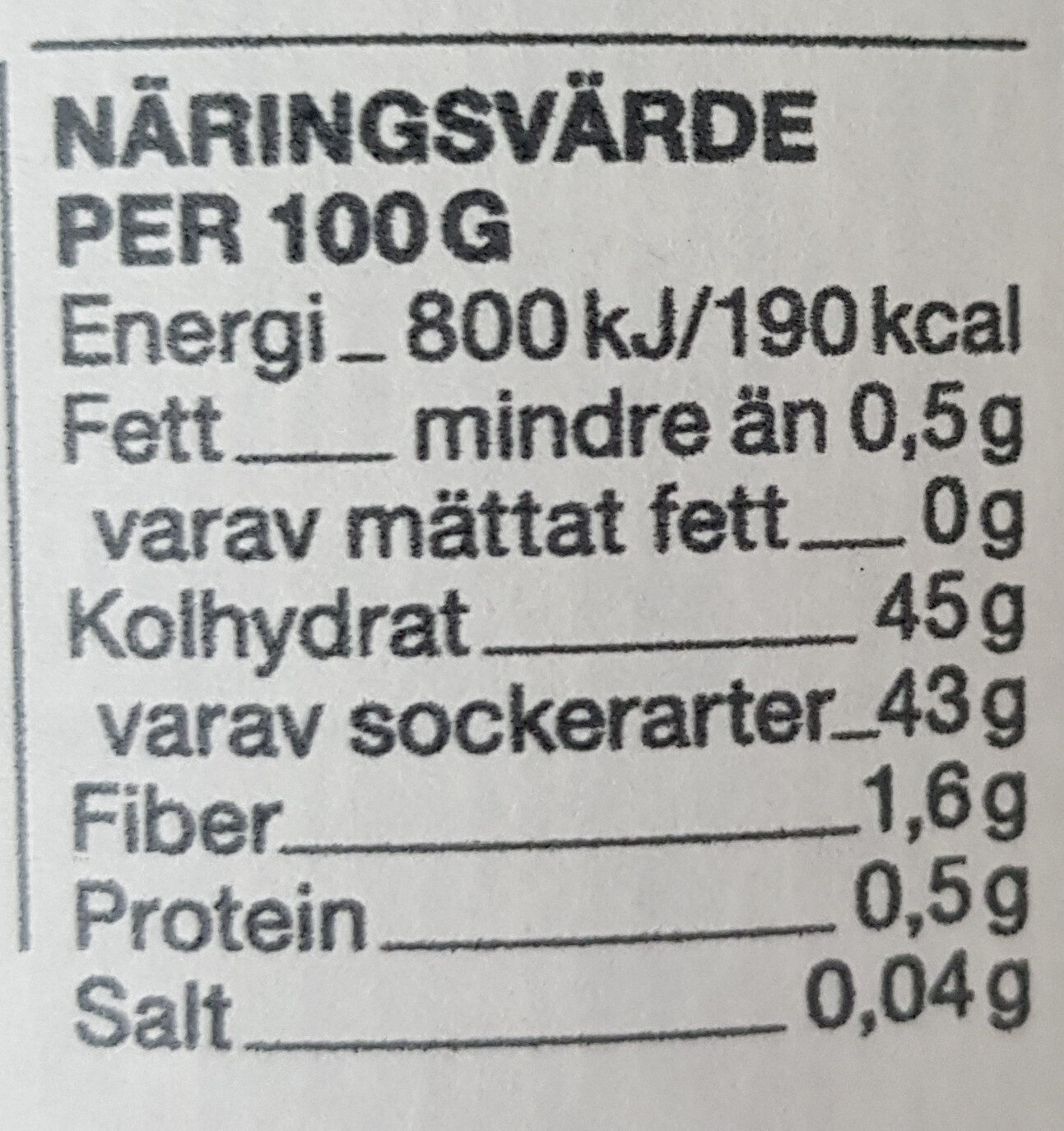 Björnbärs Marmelad - Näringsfakta - sv