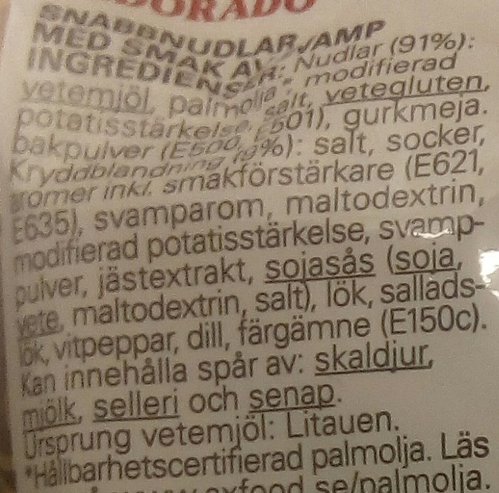 Eldorado Snabbnudlar med smak av svamp - Ingredienser - sv