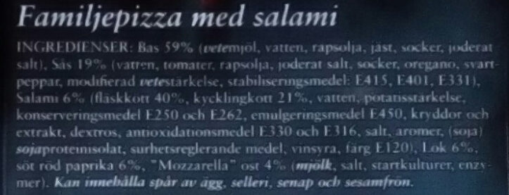 Lantgården Family Pizza Salami - Ingredienser - sv