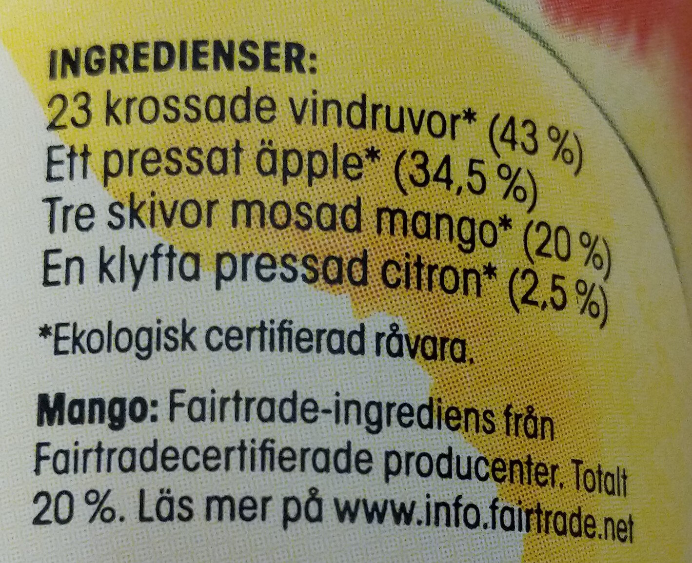 Ekologisk Juice Mango Citron - Ingredienser - sv