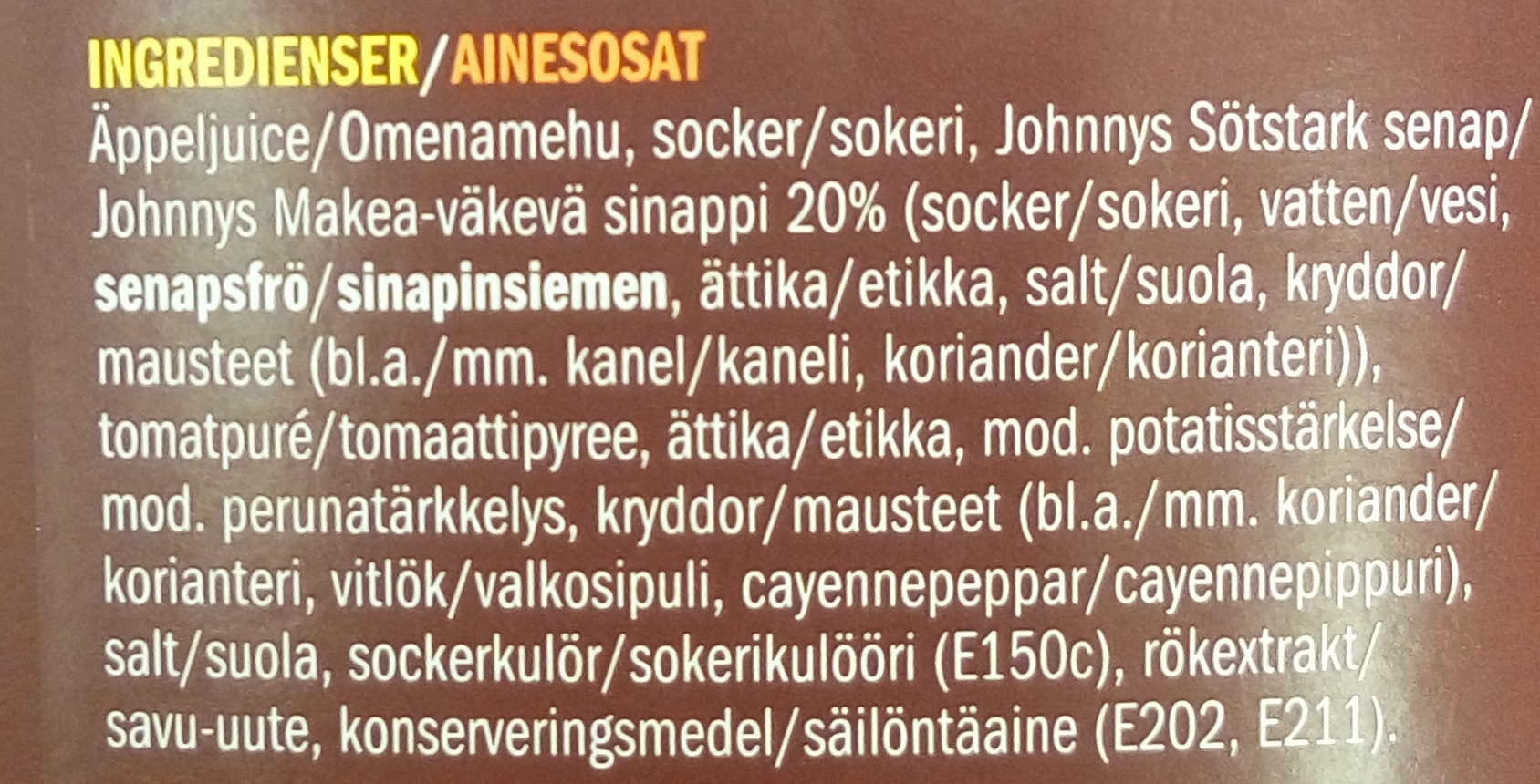 BBQ Sås Orginal - Ingredienser - sv