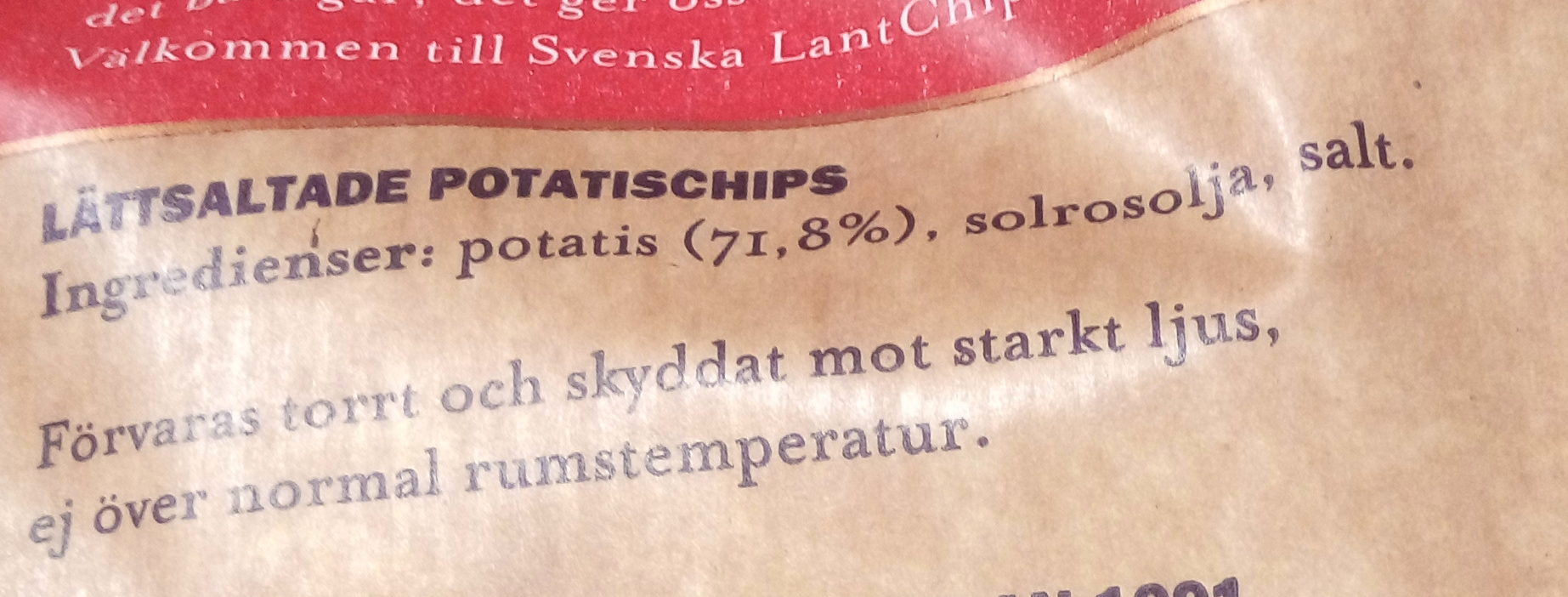 Chips Lättsaltade Lantchips - Ingredienser - sv