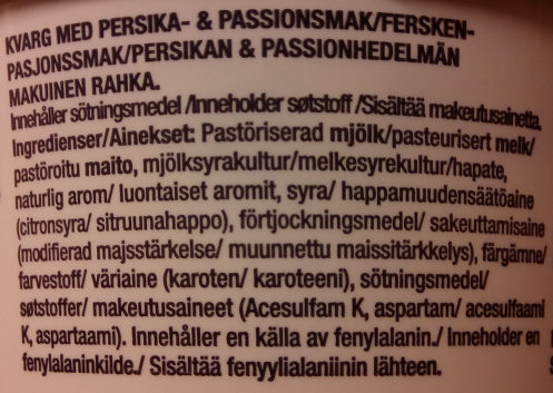 Lindahls Kvarg Persika-Passionsmak - Ingredienser - sv