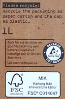OATLY Havredryck choklad - Recycling instructions and/or packaging information - sv