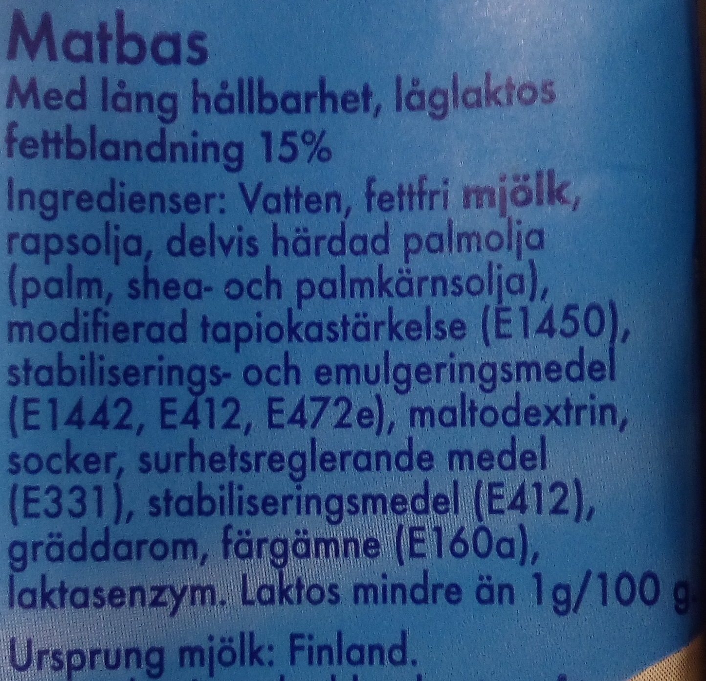 Frischgold Matbas - Ingredienser - sv