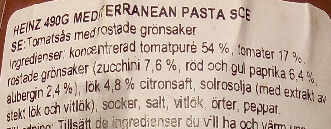 Heinz [SERIOUSLY] GOOD Mediterranean - Ingredienser - sv