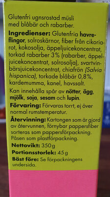 Glutenfri Granola Blåbär, rabarber & Kardemumma - Ingredienser - sv